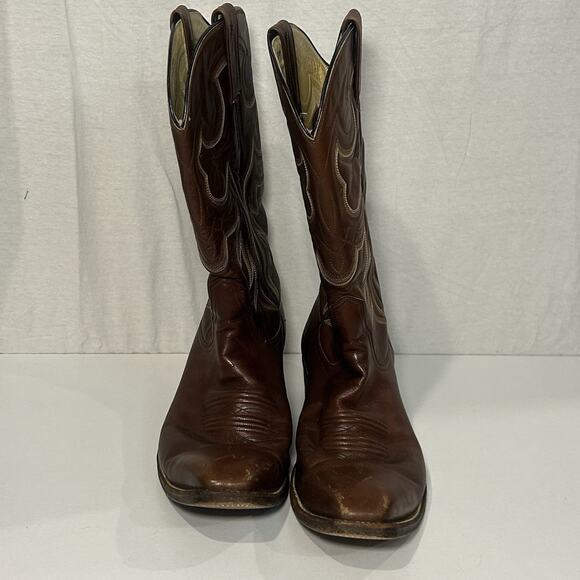 Cat\'s Paw Brown Leather Cowboy Boots Mens Size 11 Western Square toe